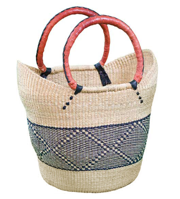 African Market Baskets- G-143N+- Navy/Natural Shoulder Tote