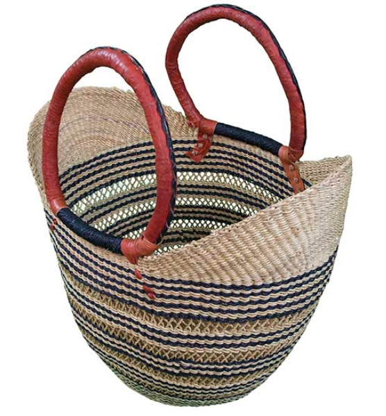 African Market Baskets- G-143N+- Navy/Natural Shoulder Tote