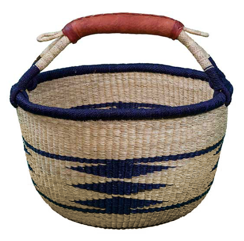 African Market Baskets- G-159AN+- Navy/Natural Large Round