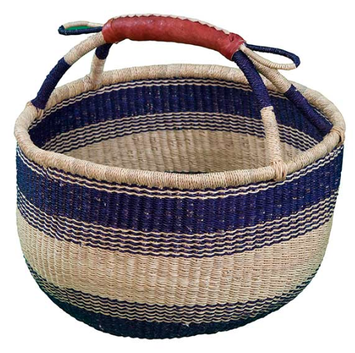 African Market Baskets- G-159AN+- Navy/Natural Large Round