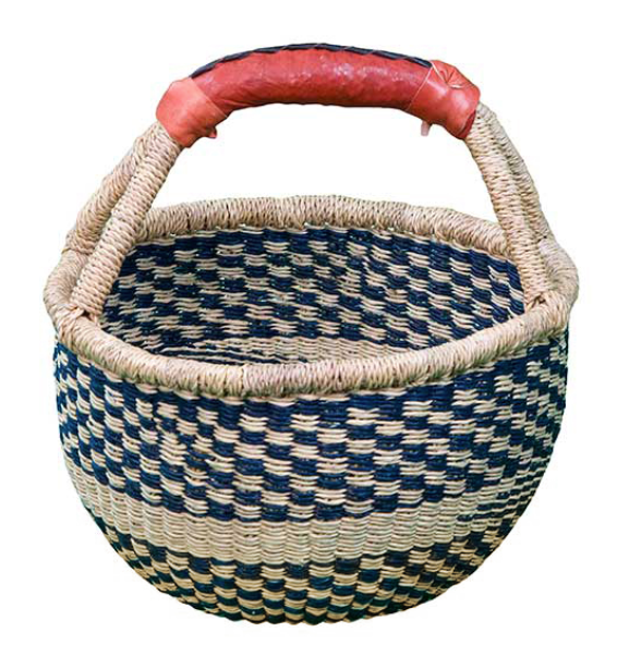 African Market Baskets- G-149AN+- Navy/Natural Mini Round