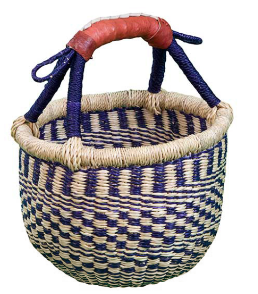 African Market Baskets- G-149AN+- Navy/Natural Mini Round