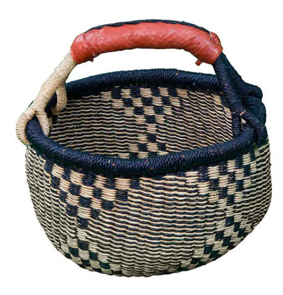 African Market Baskets- G-149AN+- Navy/Natural Mini Round