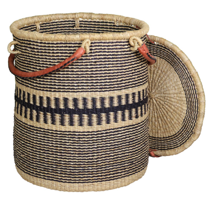 African Market Baskets- G-163N+- Navy/Natural Laundry Basket