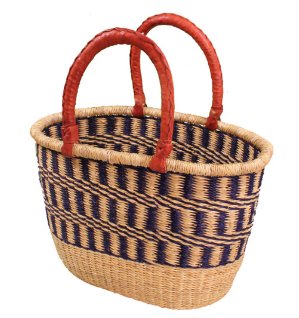 African Market Baskets- G-140N+- Navy/Natural Large Oval