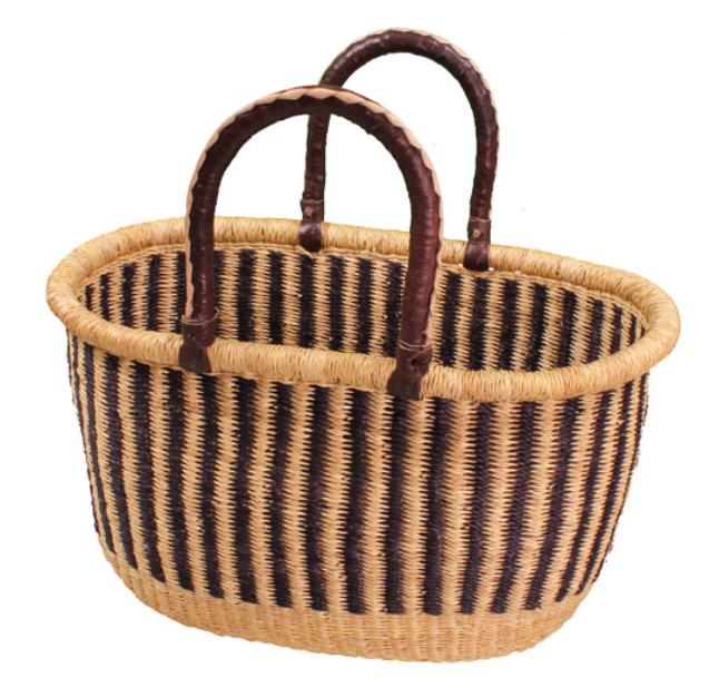 African Market Baskets- G-140N+- Navy/Natural Large Oval