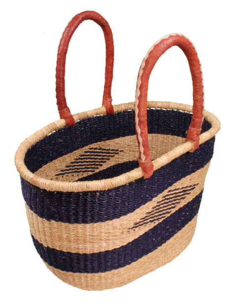 African Market Baskets- G-140N+- Navy/Natural Large Oval