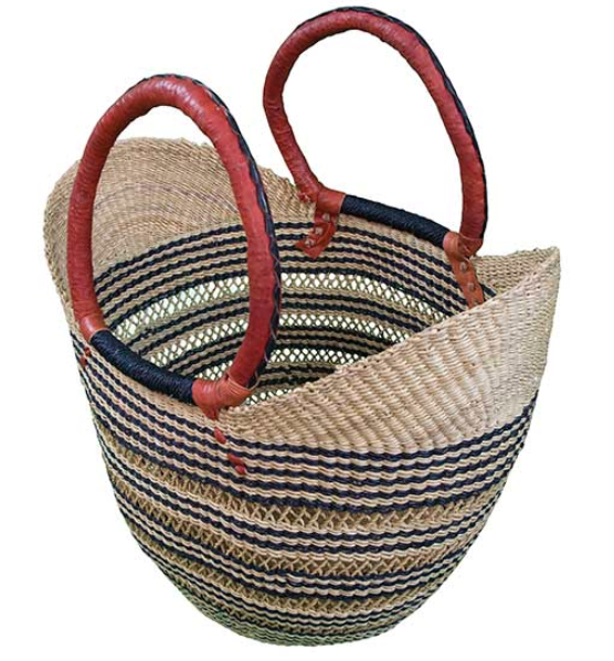 African Market Baskets- Navy/Natural Shoulder Tote