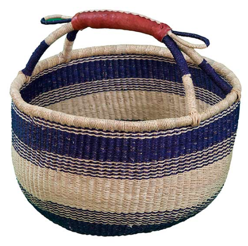 African Market Baskets- Navy/Natural Large Round