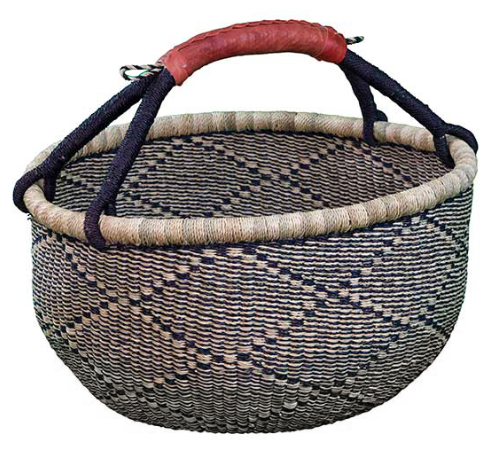 African Market Baskets- Navy/Natural Large Round