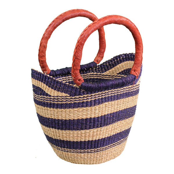 African Market Baskets- G-133N+-Navy/Natural Mini Shopping Tote