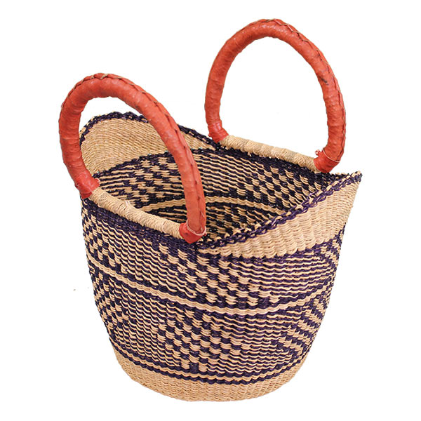 African Market Baskets- G-133N+-Navy/Natural Mini Shopping Tote