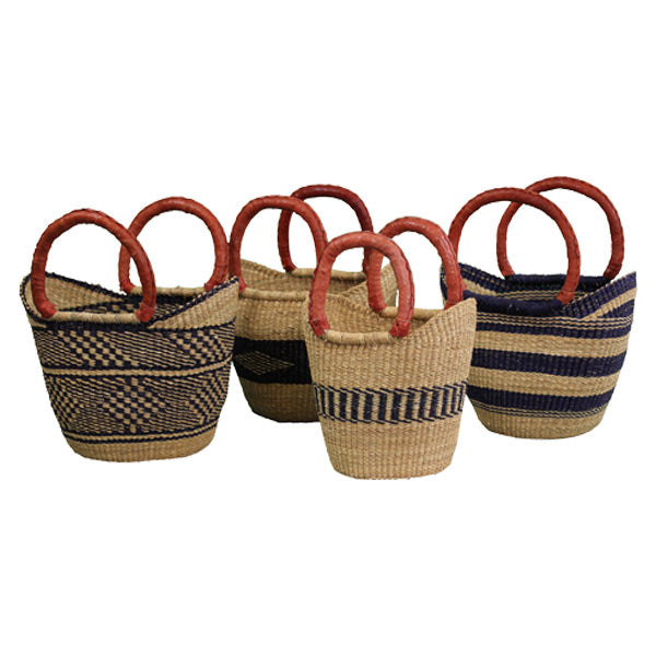 African Market Baskets- G-133N+-Navy/Natural Mini Shopping Tote